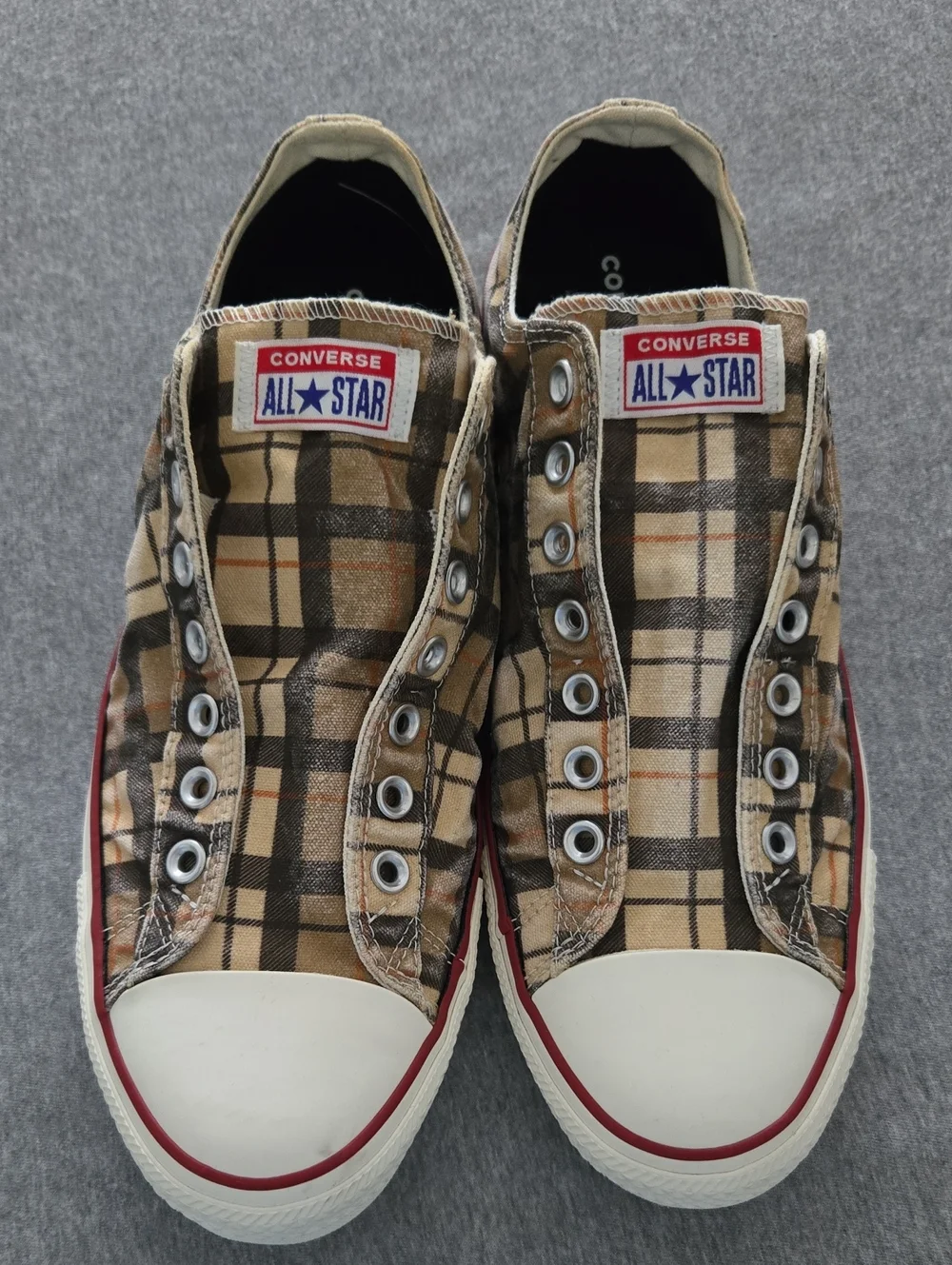 Men's Plaid Canvas Low Top Sneakers - Tan/Brown